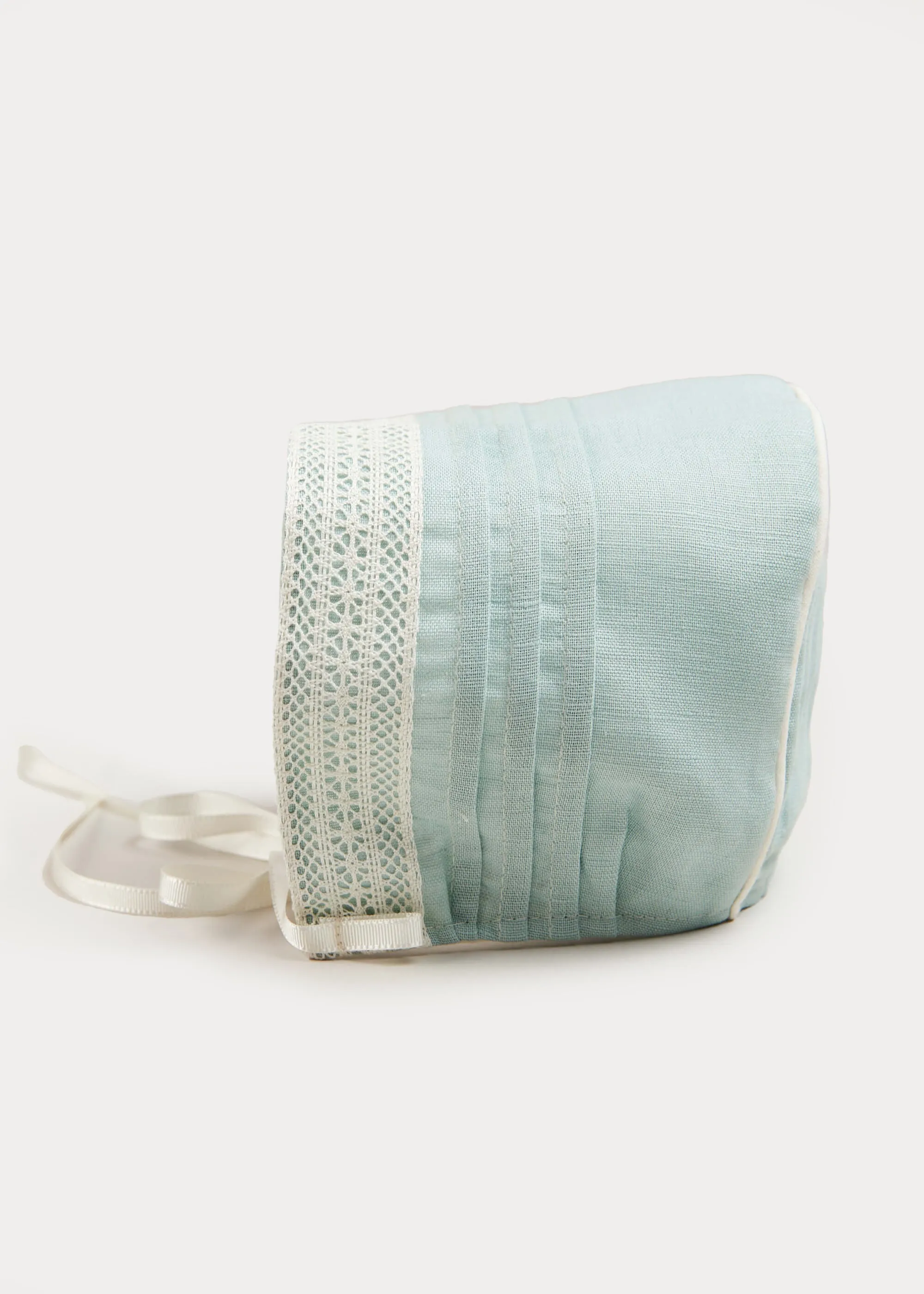 Lace Trim Linen Bonnet in Teal (3mths-2yrs)