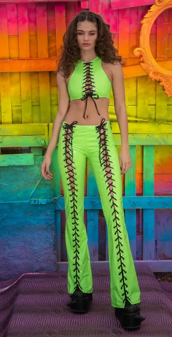 Lace-Up Flared Pants - Hot Pink FE254