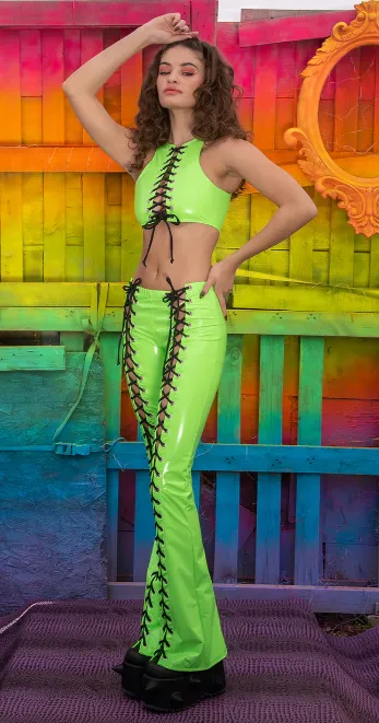 Lace-Up Flared Pants - Hot Pink FE254