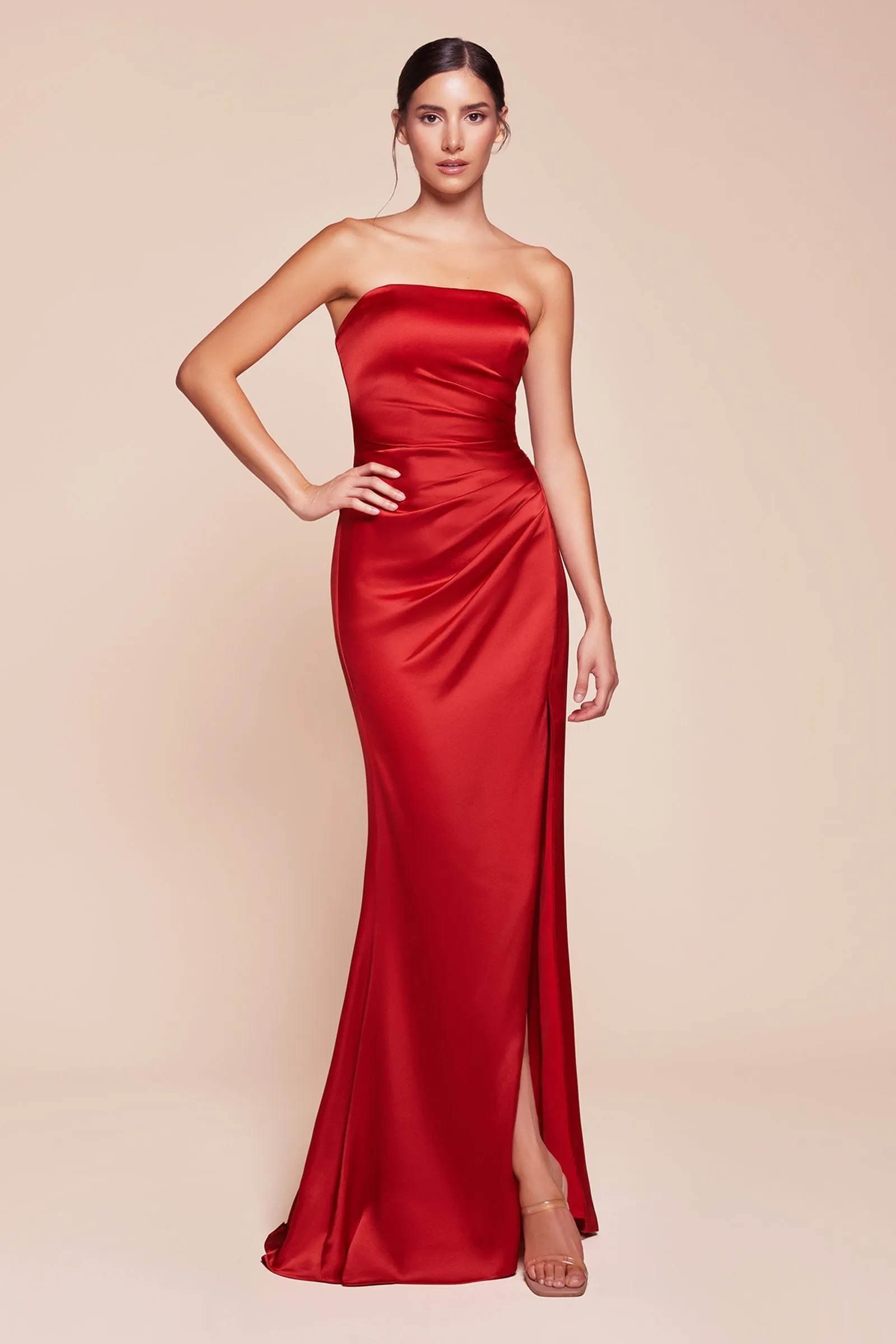 Ladivine 7451 Dress Strapless Satin Gown with Sash
