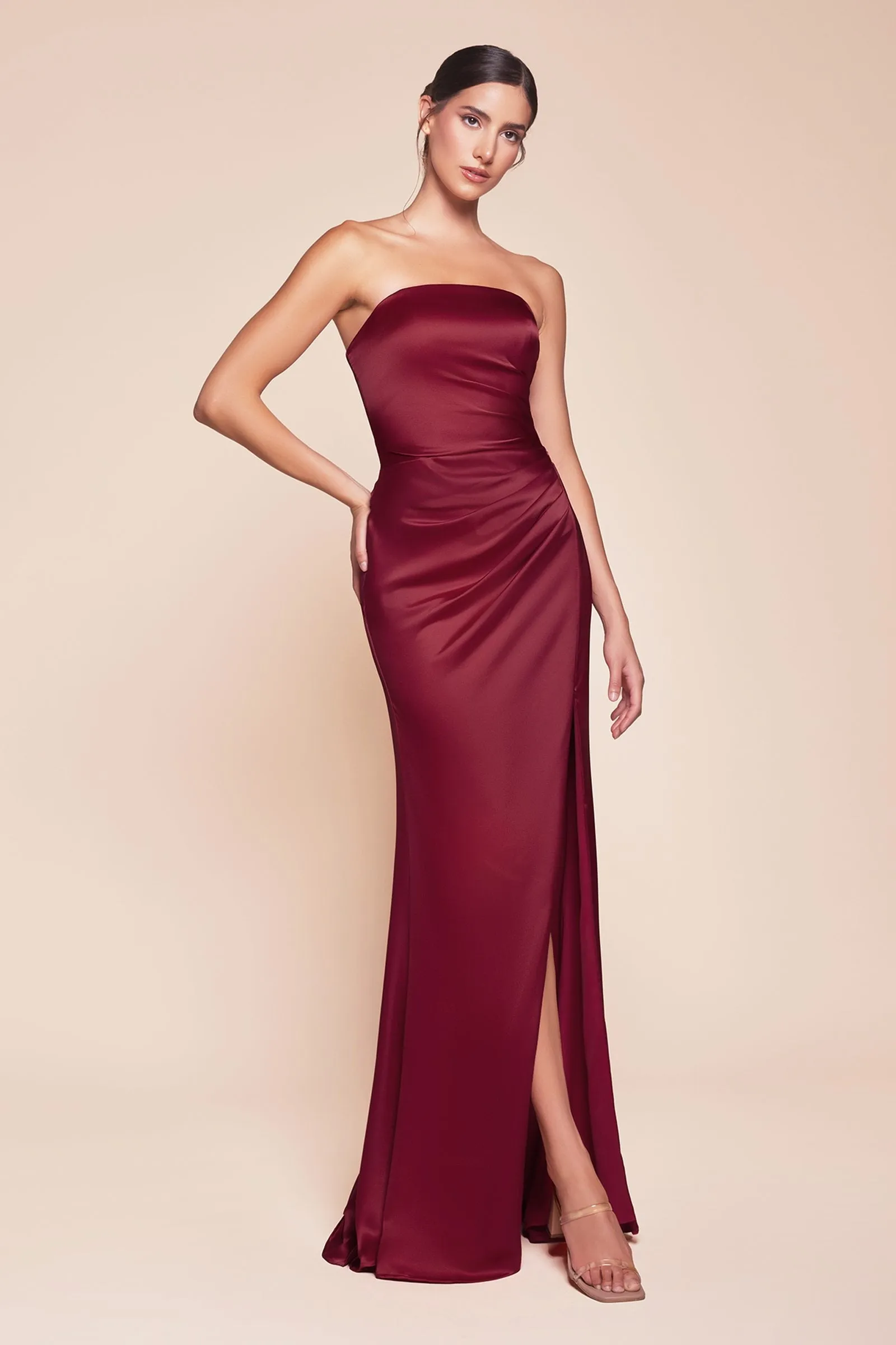 Ladivine 7451 Dress Strapless Satin Gown with Sash