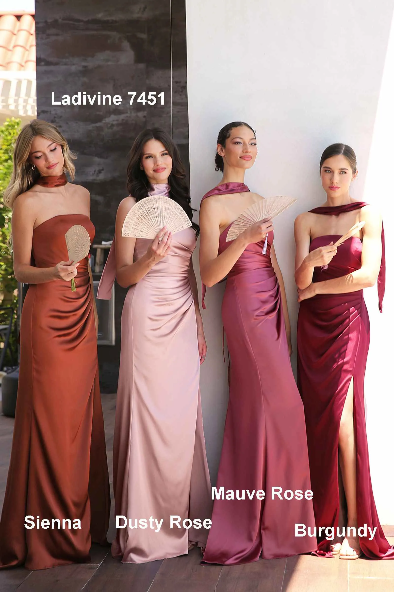 Ladivine 7451 Dress Strapless Satin Gown with Sash