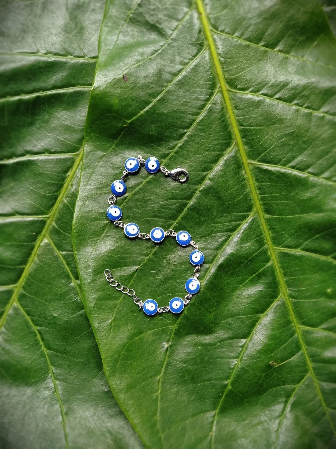 Latest Blue Evil Eye Design Silver Plated Adjustable Wrist Bracelet