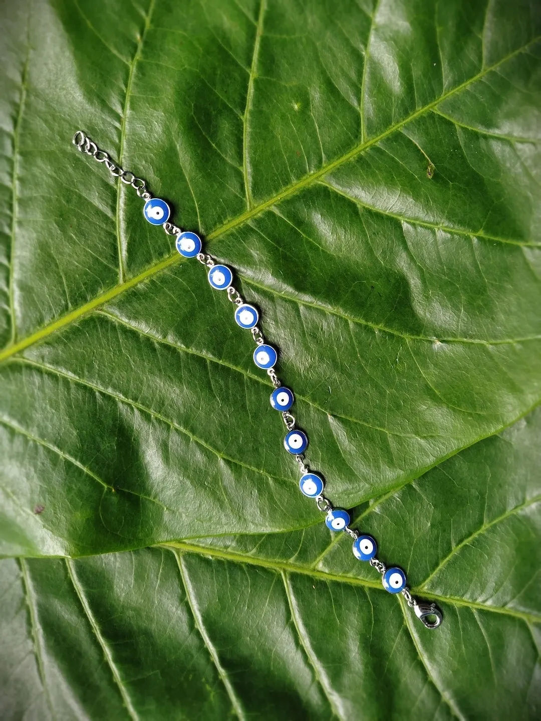 Latest Blue Evil Eye Design Silver Plated Adjustable Wrist Bracelet