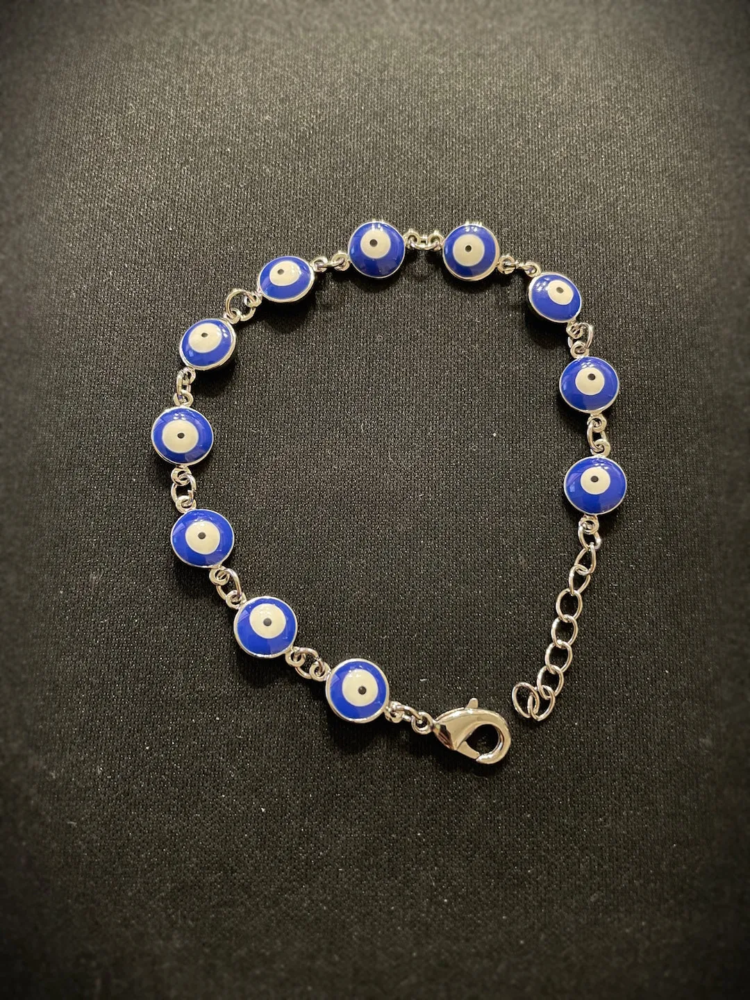 Latest Blue Evil Eye Design Silver Plated Adjustable Wrist Bracelet