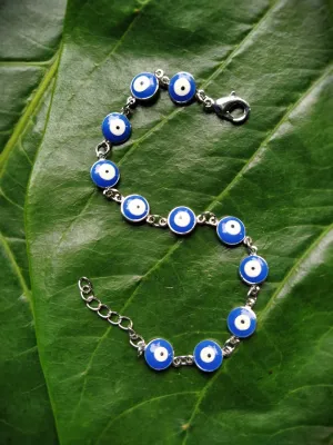 Latest Blue Evil Eye Design Silver Plated Adjustable Wrist Bracelet