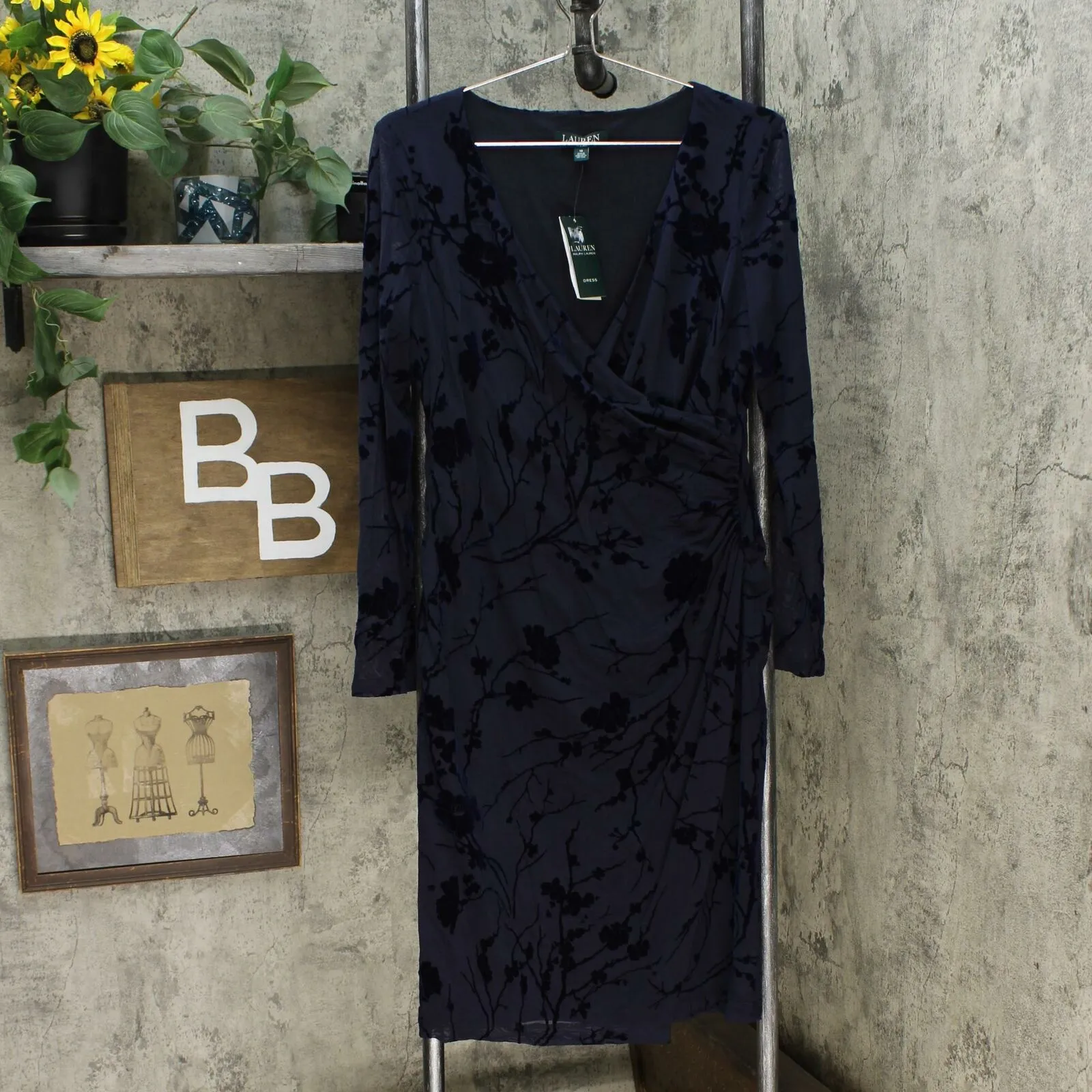 Lauren Ralph Lauren Women's Flocked Floral Velvet Dress
