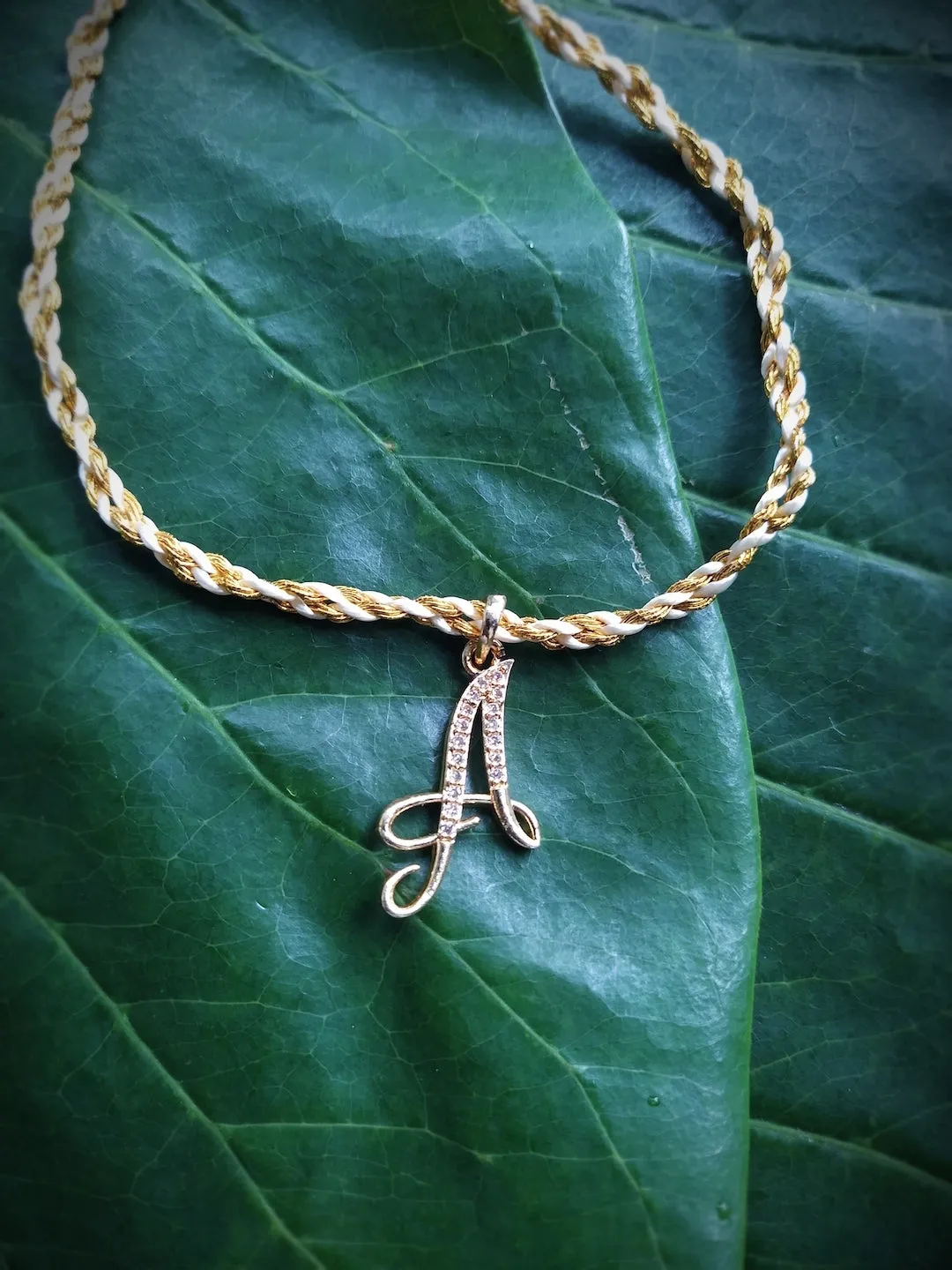 Letter Name Rakhi Designs Personalized Alphabet Gold Plated Customized AD Pendant with Gold String