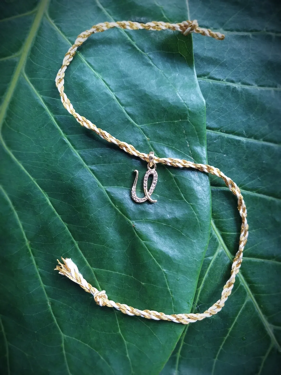 Letter Name Rakhi Designs Personalized Alphabet Gold Plated Customized AD Pendant with Gold String