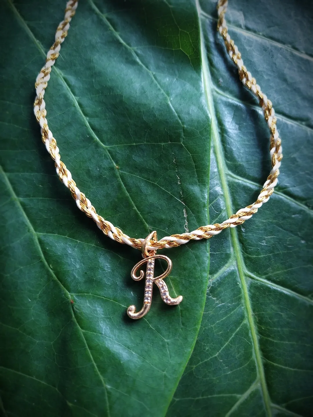 Letter Name Rakhi Designs Personalized Alphabet Gold Plated Customized AD Pendant with Gold String