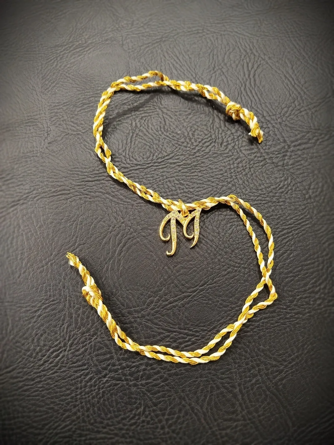 Letter Name Rakhi Designs Personalized Alphabet Gold Plated Customized AD Pendant with Gold String
