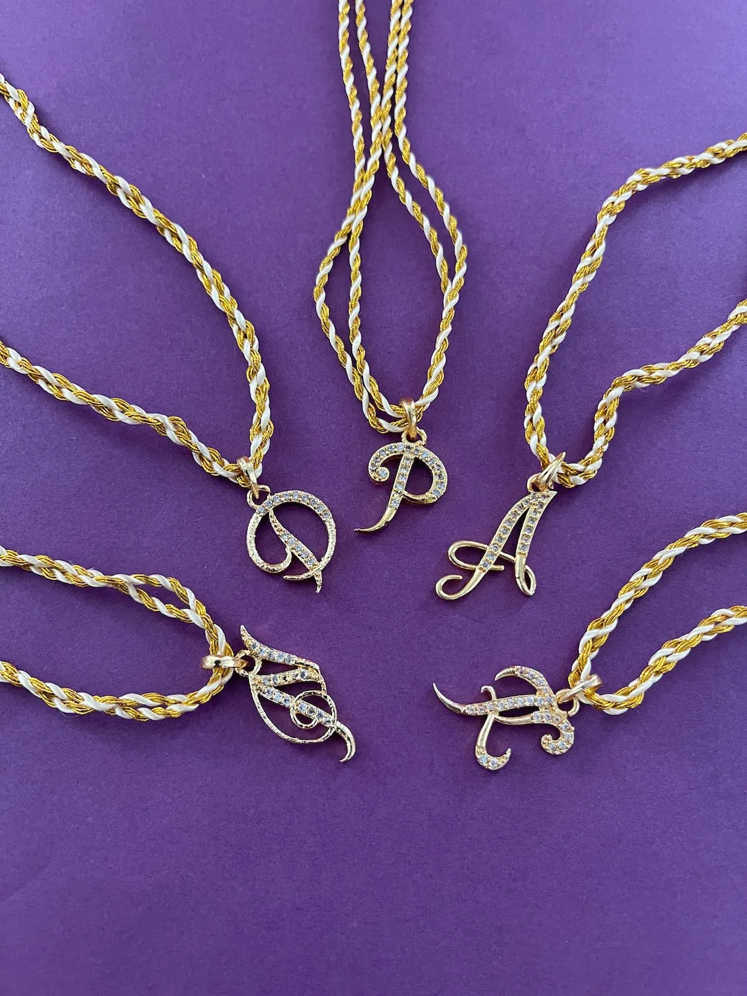 Letter Name Rakhi Designs Personalized Alphabet Gold Plated Customized AD Pendant with Gold String