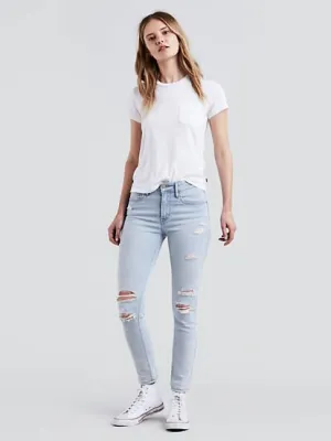 Levi's 721 0116 Womens Ripped Blue Wash High Rise Skinny Jean Size 2M / 26 x 30