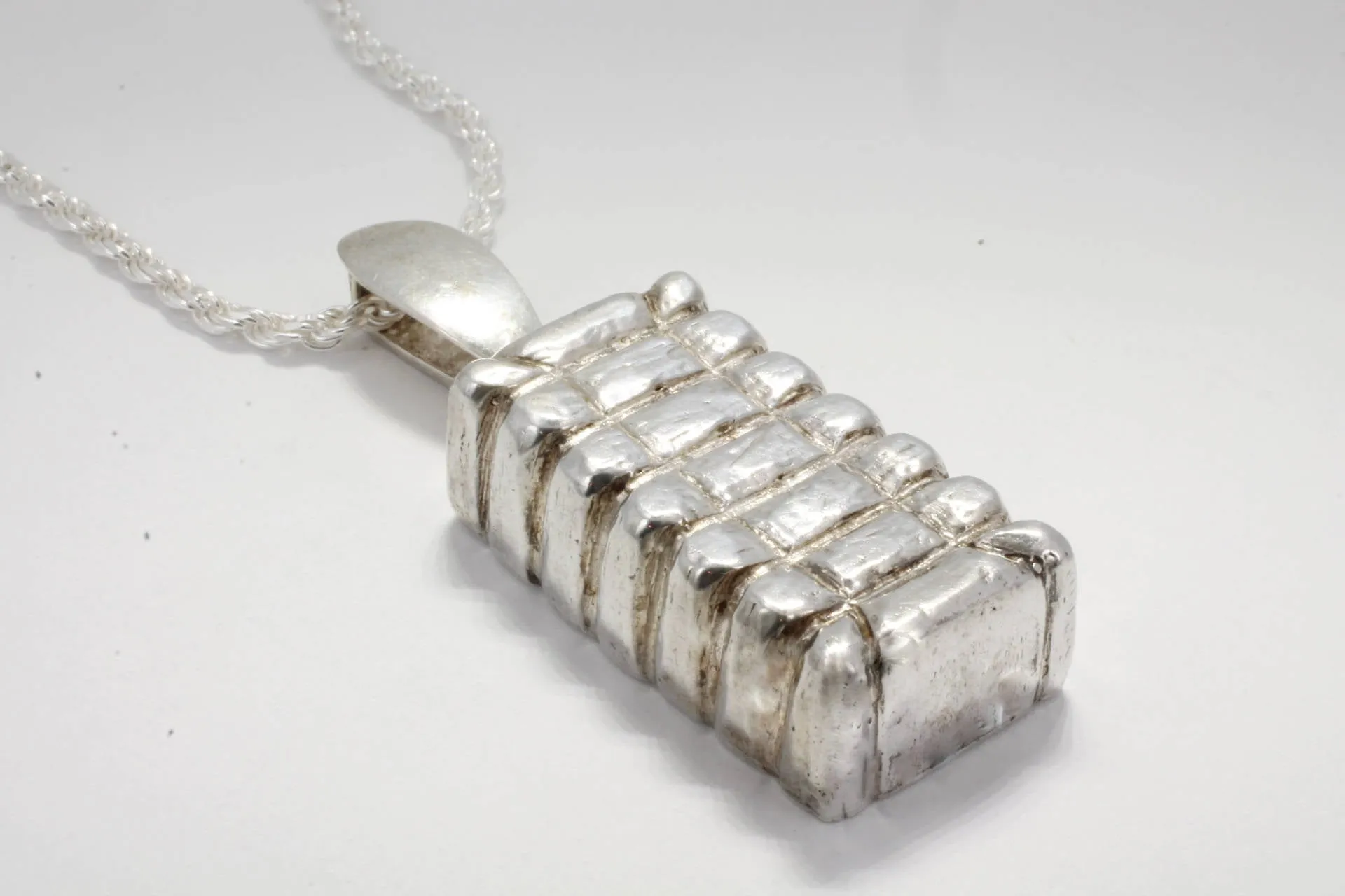 Mans Sterling Silver Cotton Bale Necklace on Silver Rope chain