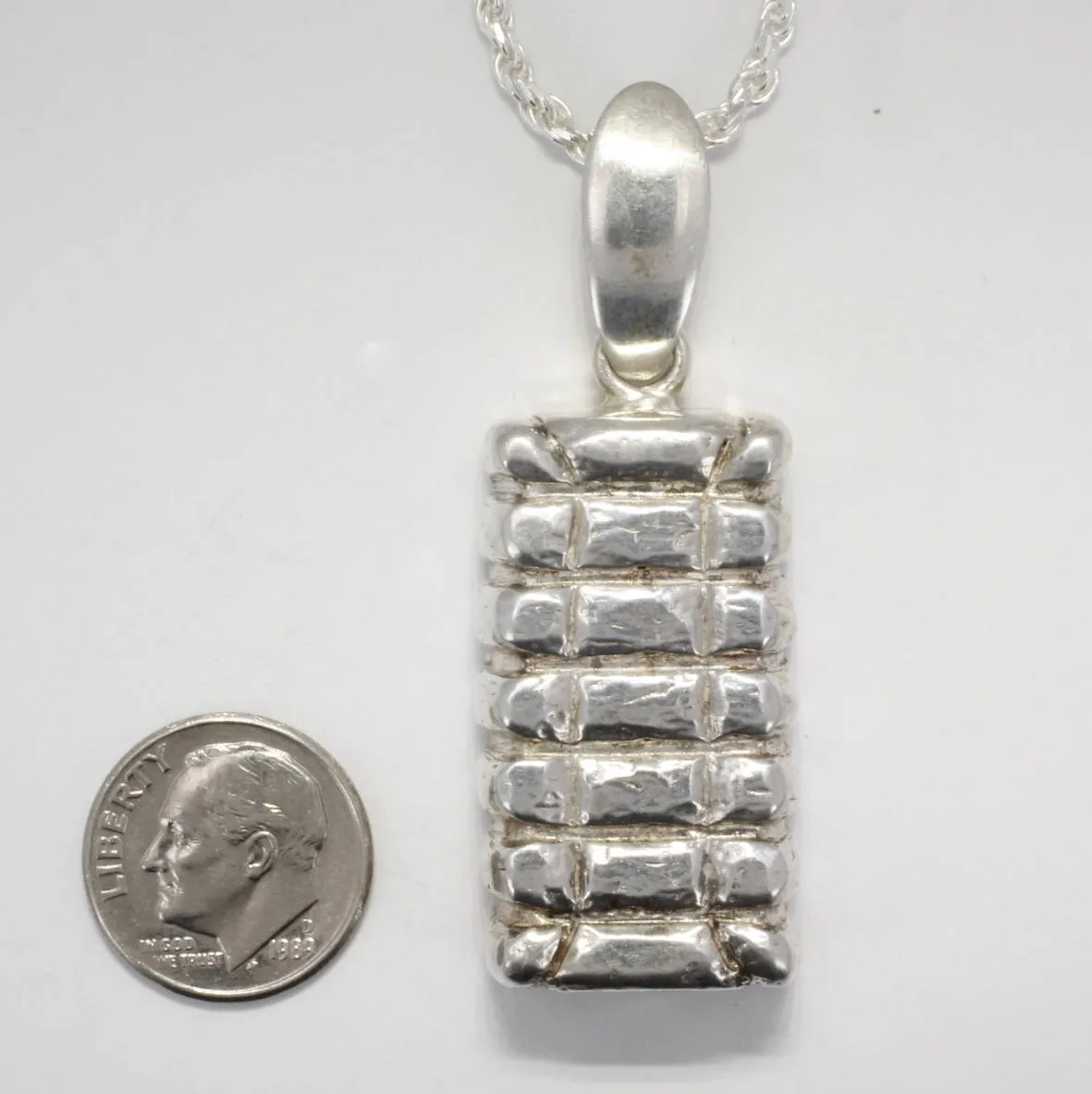 Mans Sterling Silver Cotton Bale Necklace on Silver Rope chain