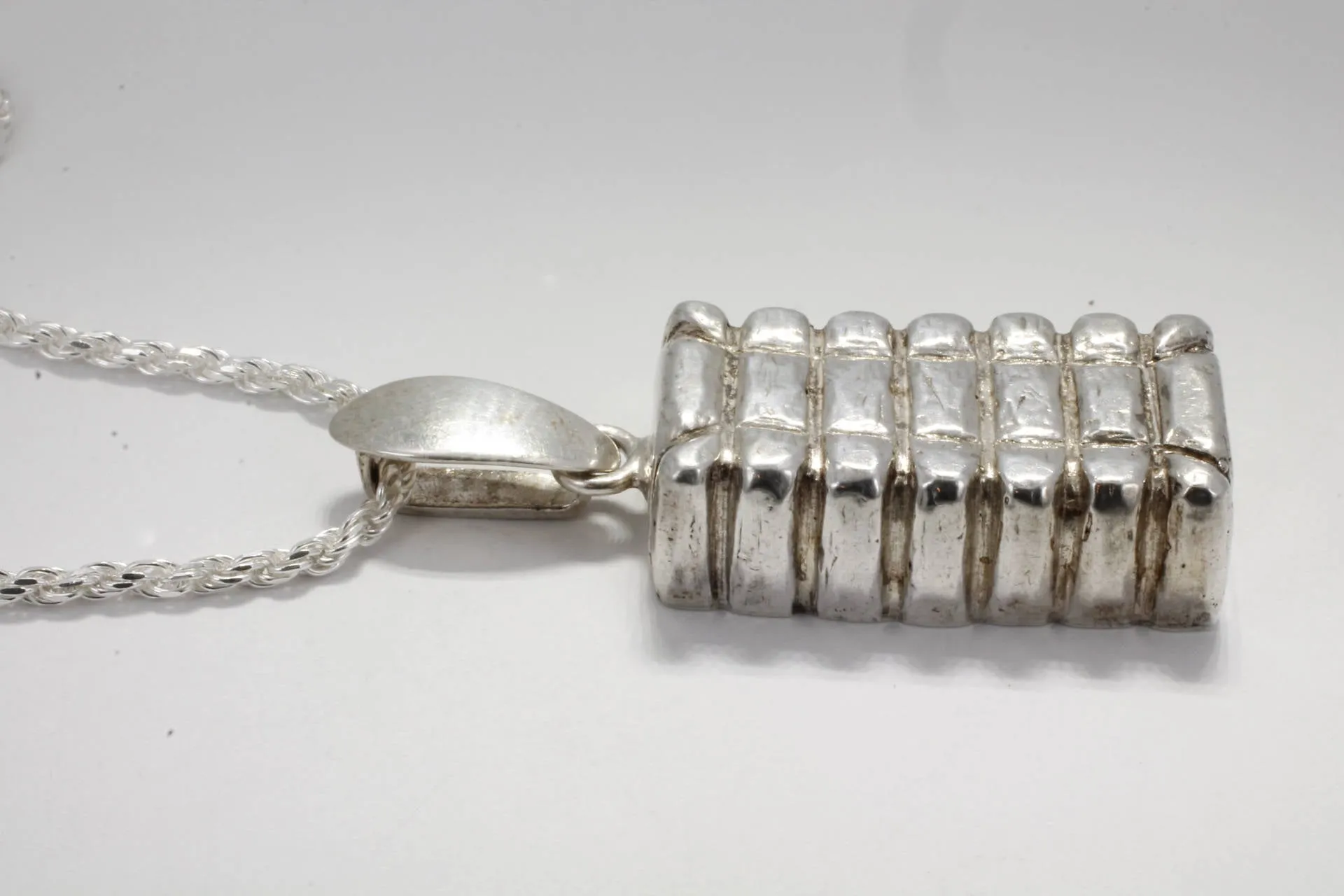 Mans Sterling Silver Cotton Bale Necklace on Silver Rope chain