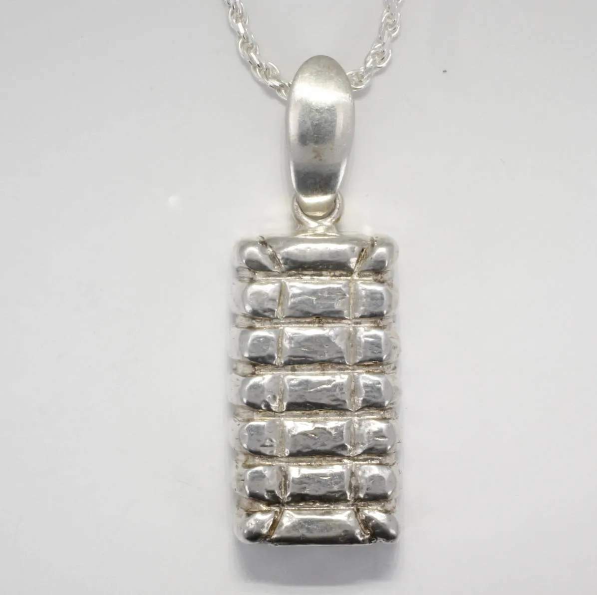 Mans Sterling Silver Cotton Bale Necklace on Silver Rope chain