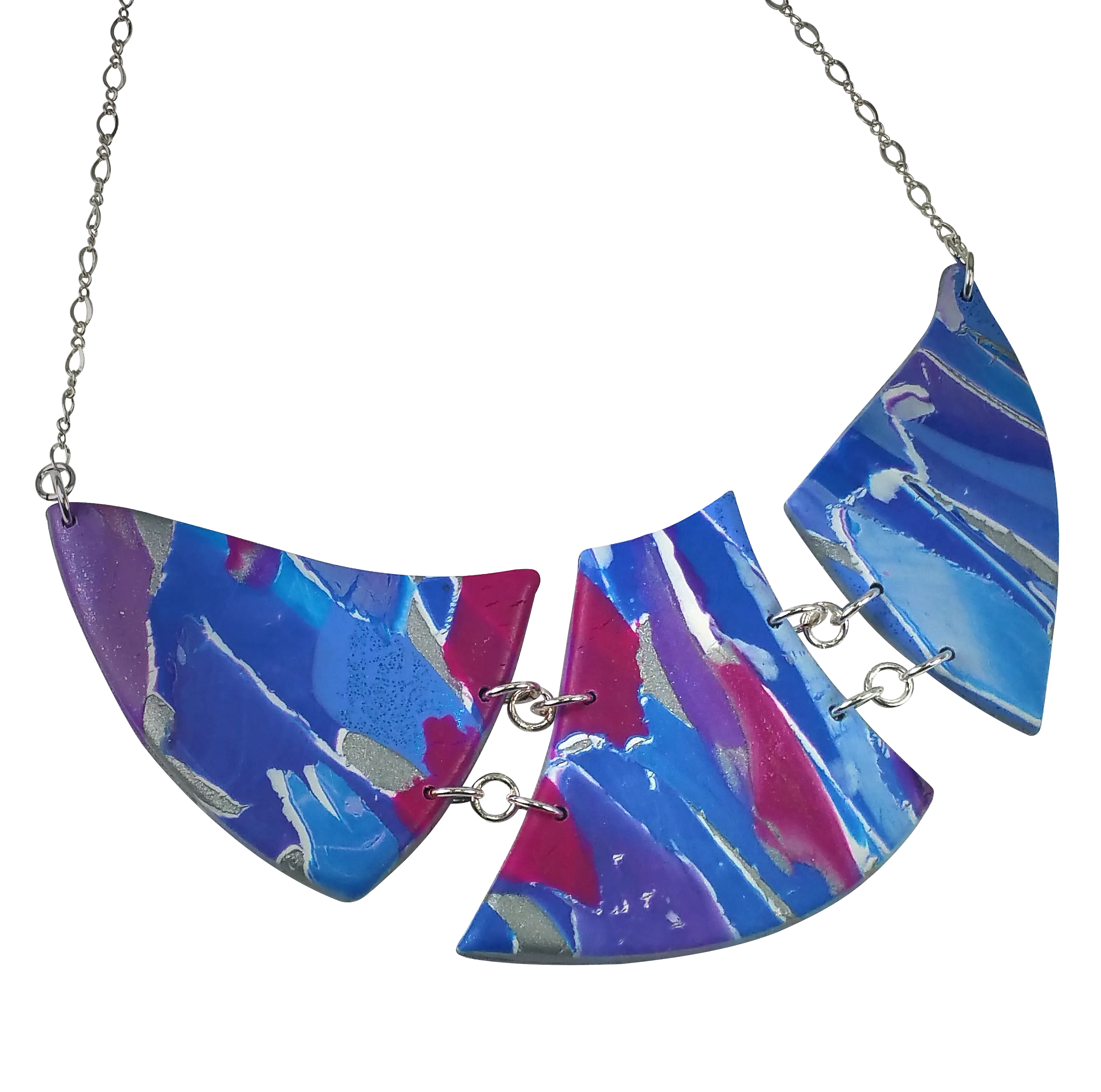 Marbled and Mosaic 3 Piece w/Link Necklace - Blue