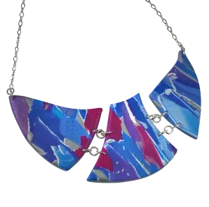 Marbled and Mosaic 3 Piece w/Link Necklace - Blue