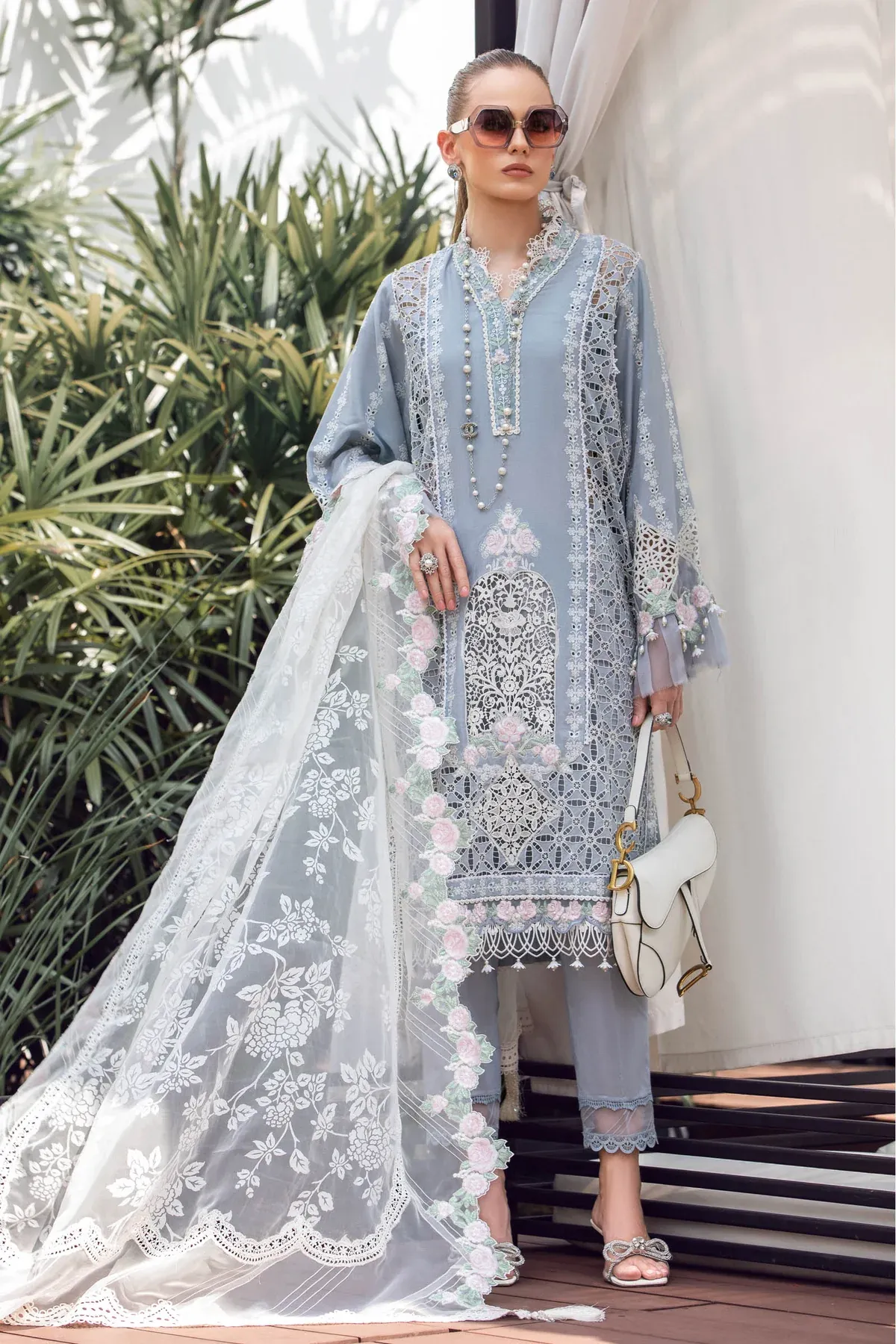 Maria.B Luxury Lawn Embroidered Unstitched Collection EL-23-10-Ice Blue