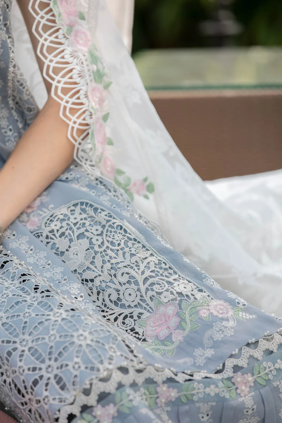 Maria.B Luxury Lawn Embroidered Unstitched Collection EL-23-10-Ice Blue