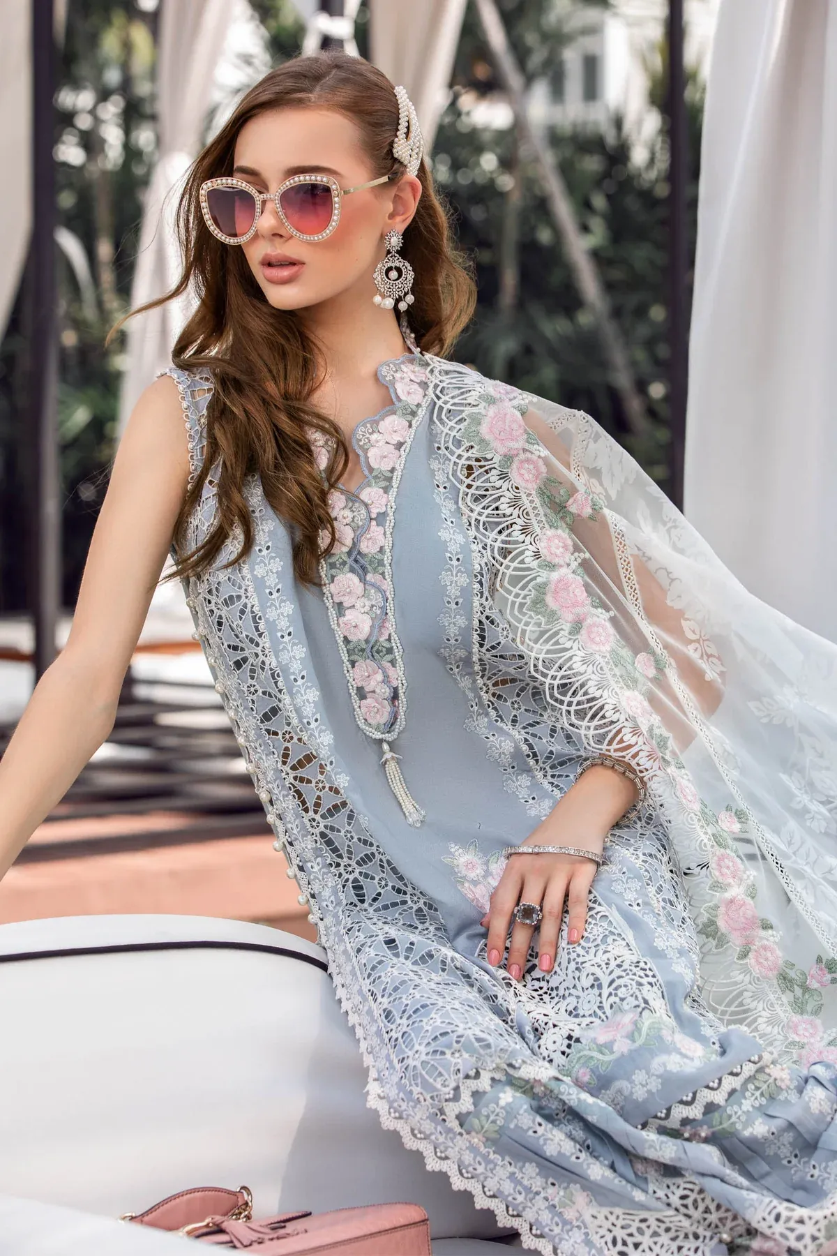 Maria.B Luxury Lawn Embroidered Unstitched Collection EL-23-10-Ice Blue