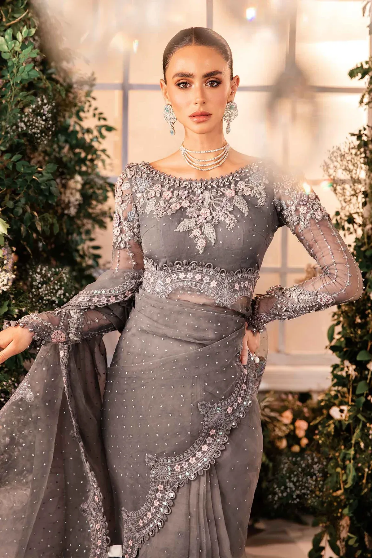 Maria.B Wedding Festive Organza Embroidered Saree BD-2902