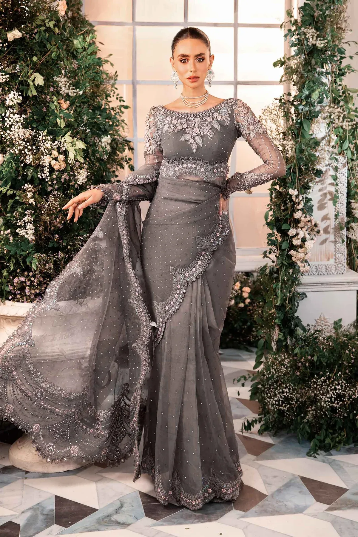 Maria.B Wedding Festive Organza Embroidered Saree BD-2902