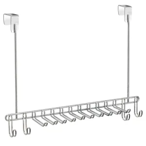 mDesign Metal Over Door Hanging Closet Storage Organizer Rack for Men's and Women's Ties, Belts, Slim Scarves, Accessories, Jewelry - 4 Hooks and 10 Vertical Arms on Each - 2 Pack - Chrome