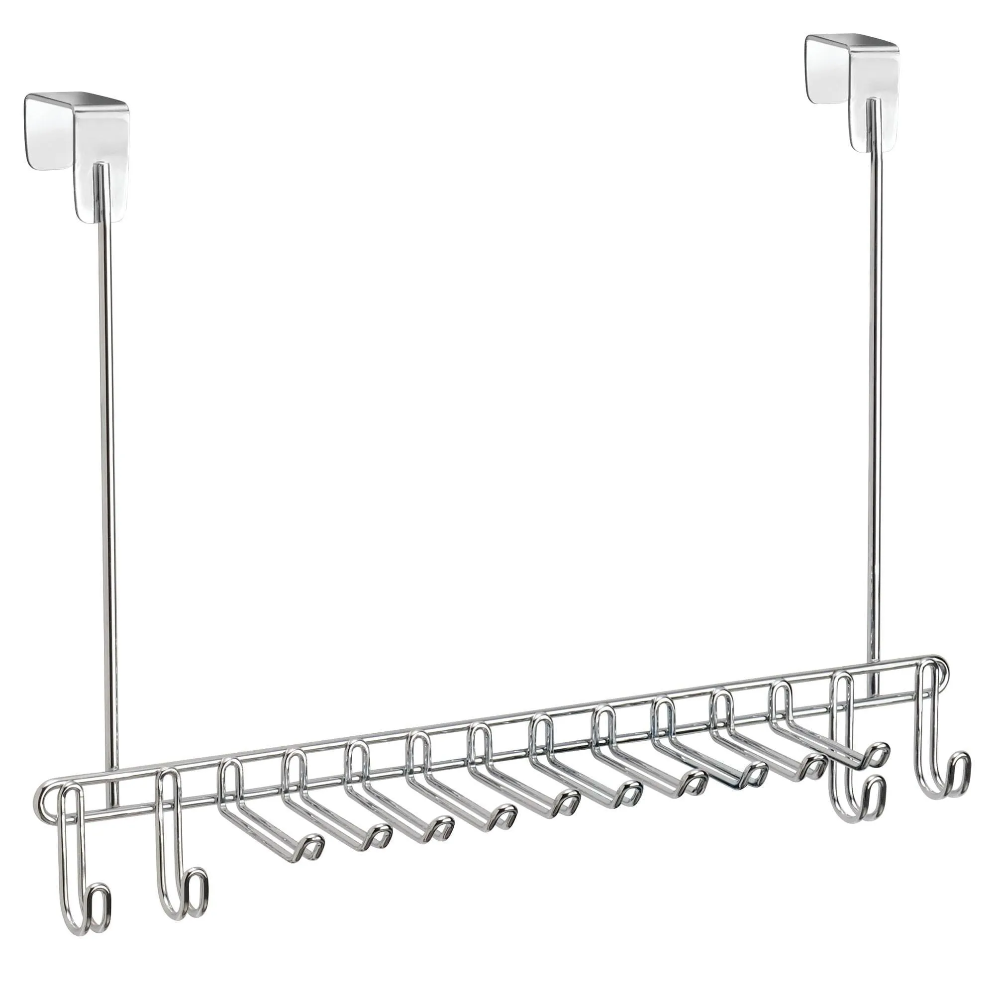 mDesign Metal Over Door Hanging Closet Storage Organizer Rack for Men's and Women's Ties, Belts, Slim Scarves, Accessories, Jewelry - 4 Hooks and 10 Vertical Arms on Each - 2 Pack - Chrome