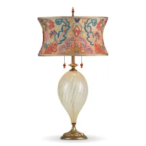 Melanie Table lamp 194K165 by Kinzig Design Colors Teal Red Orange Rose and Gold Blown Glass and Fabric