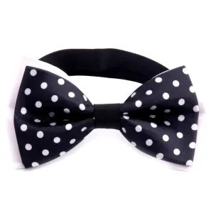 Men's Black White Polka Dot Silk Pre-Tied Bow Tie