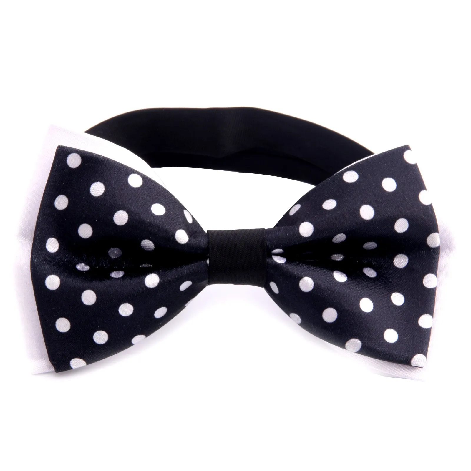 Men's Black White Polka Dot Silk Pre-Tied Bow Tie