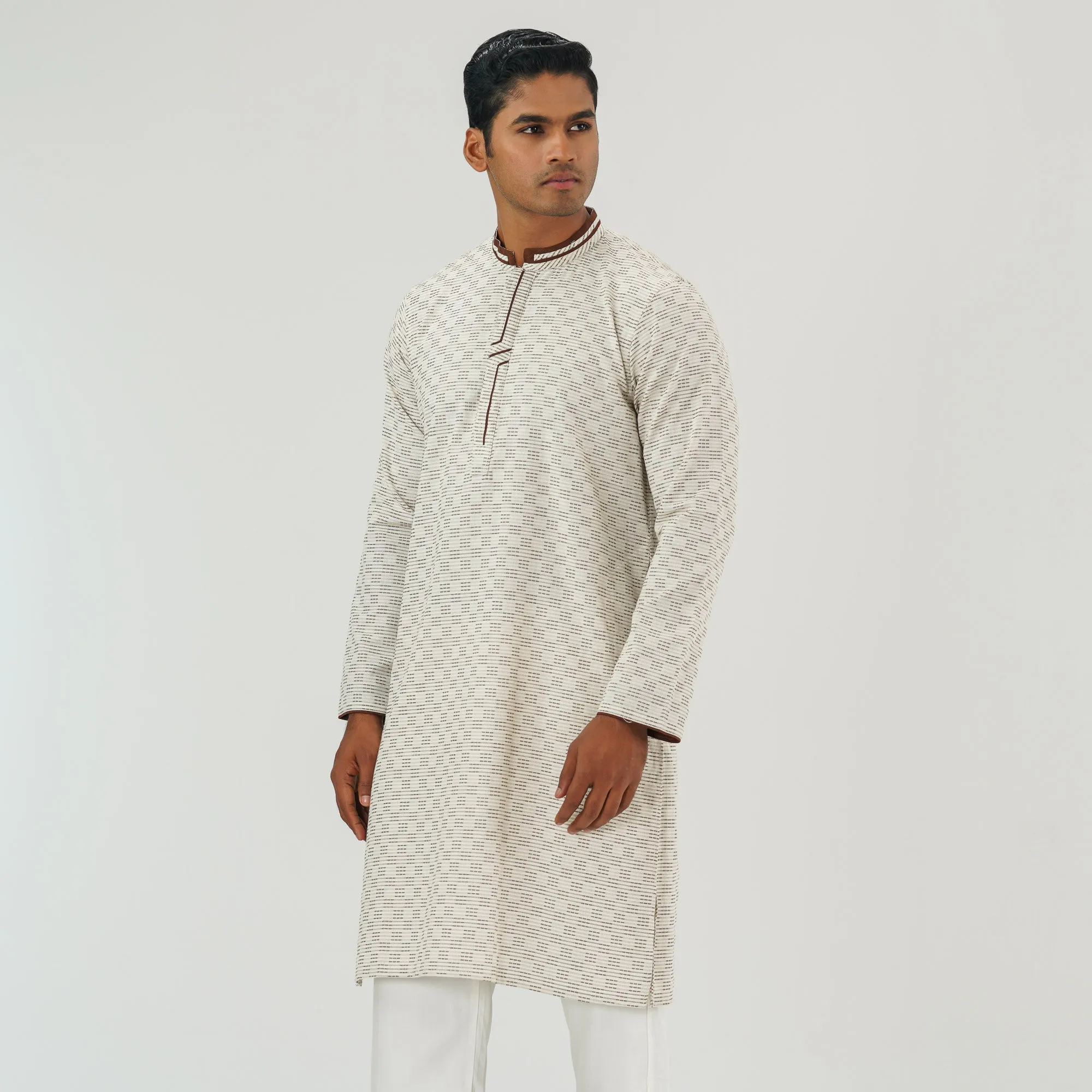 Mens Cream Slim Fit Panjabi
