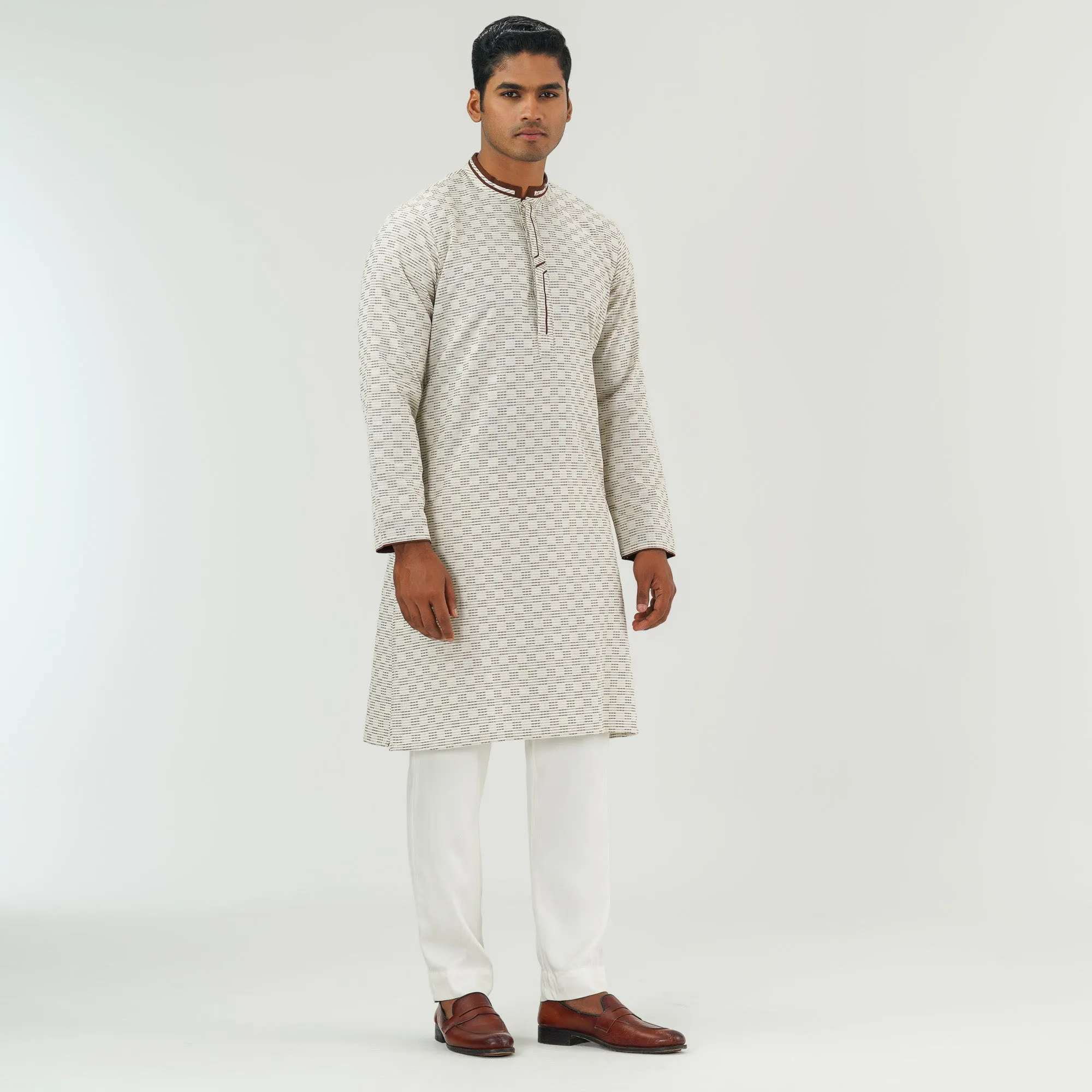 Mens Cream Slim Fit Panjabi