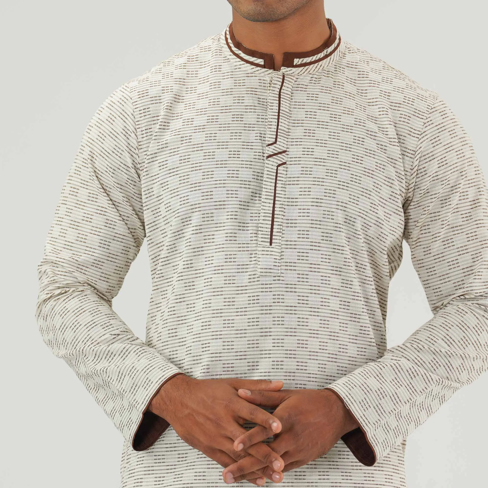 Mens Cream Slim Fit Panjabi