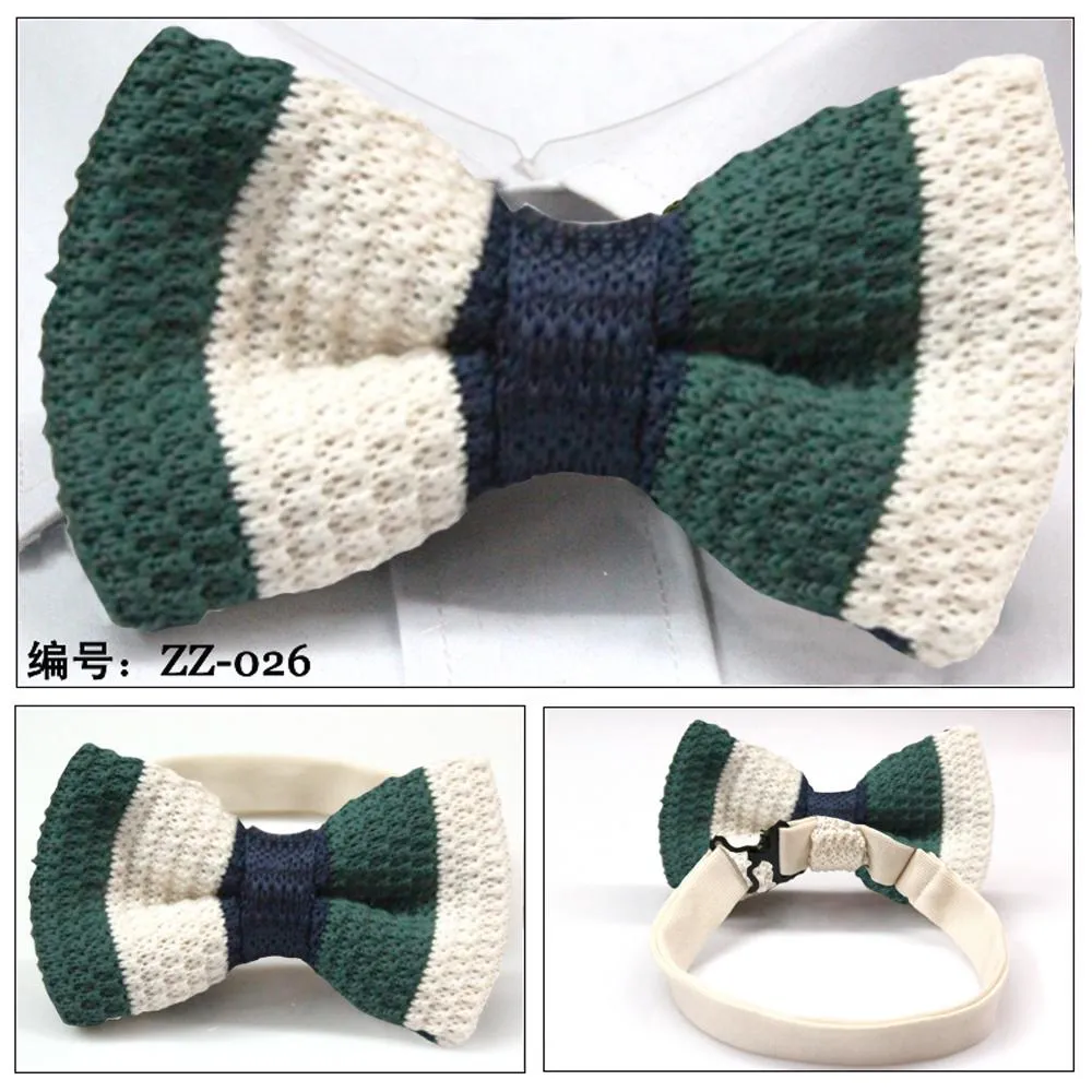 Men's Green With White Silk Knitted Bow Tie