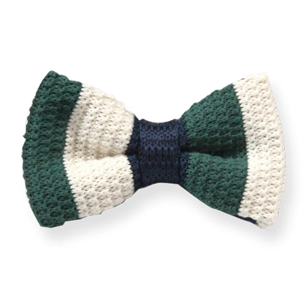 Men's Green With White Silk Knitted Bow Tie