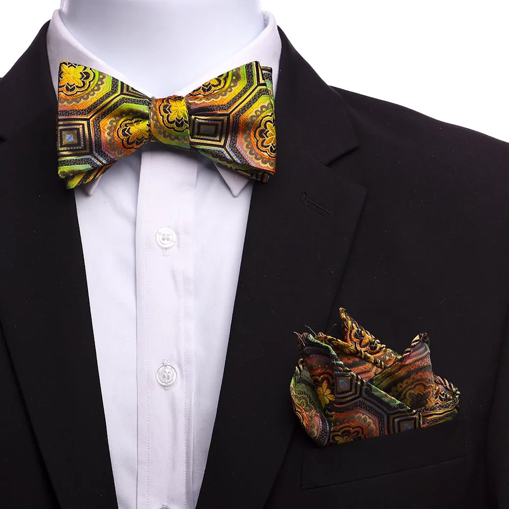 Men's Parrot Pattern Silk Self Bow Tie