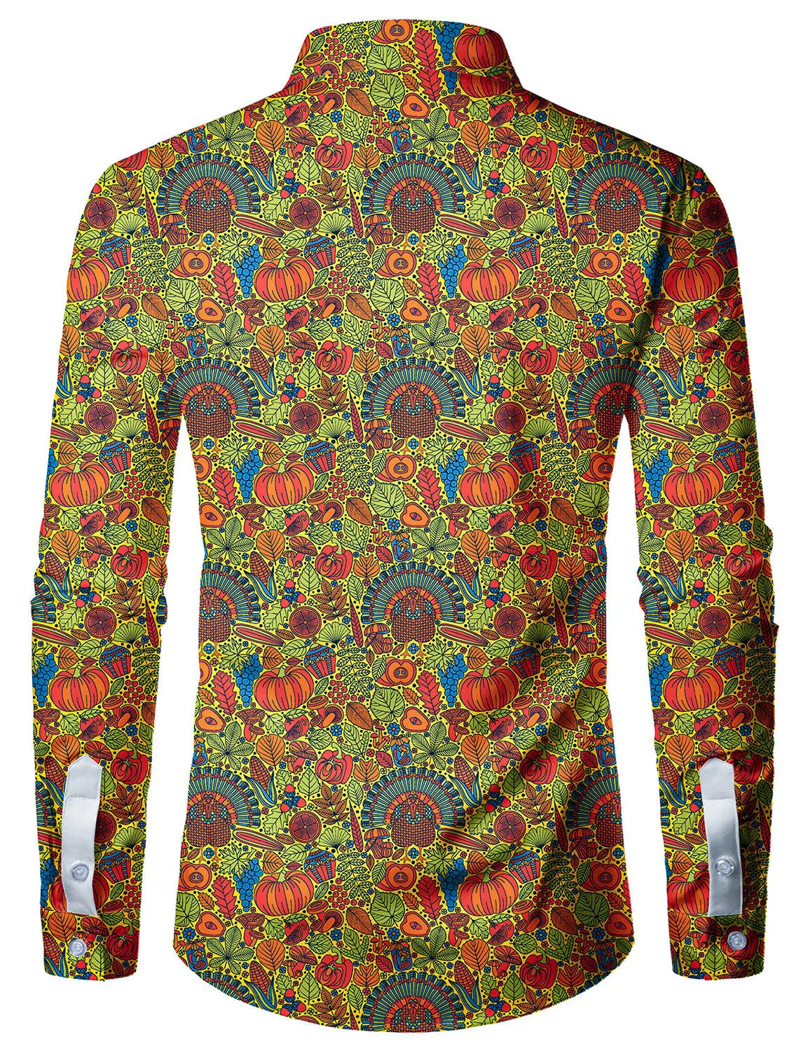 Men's Thanksgiving Festival Colorful Turkey Button Up Long Sleeve Holiday Shirt