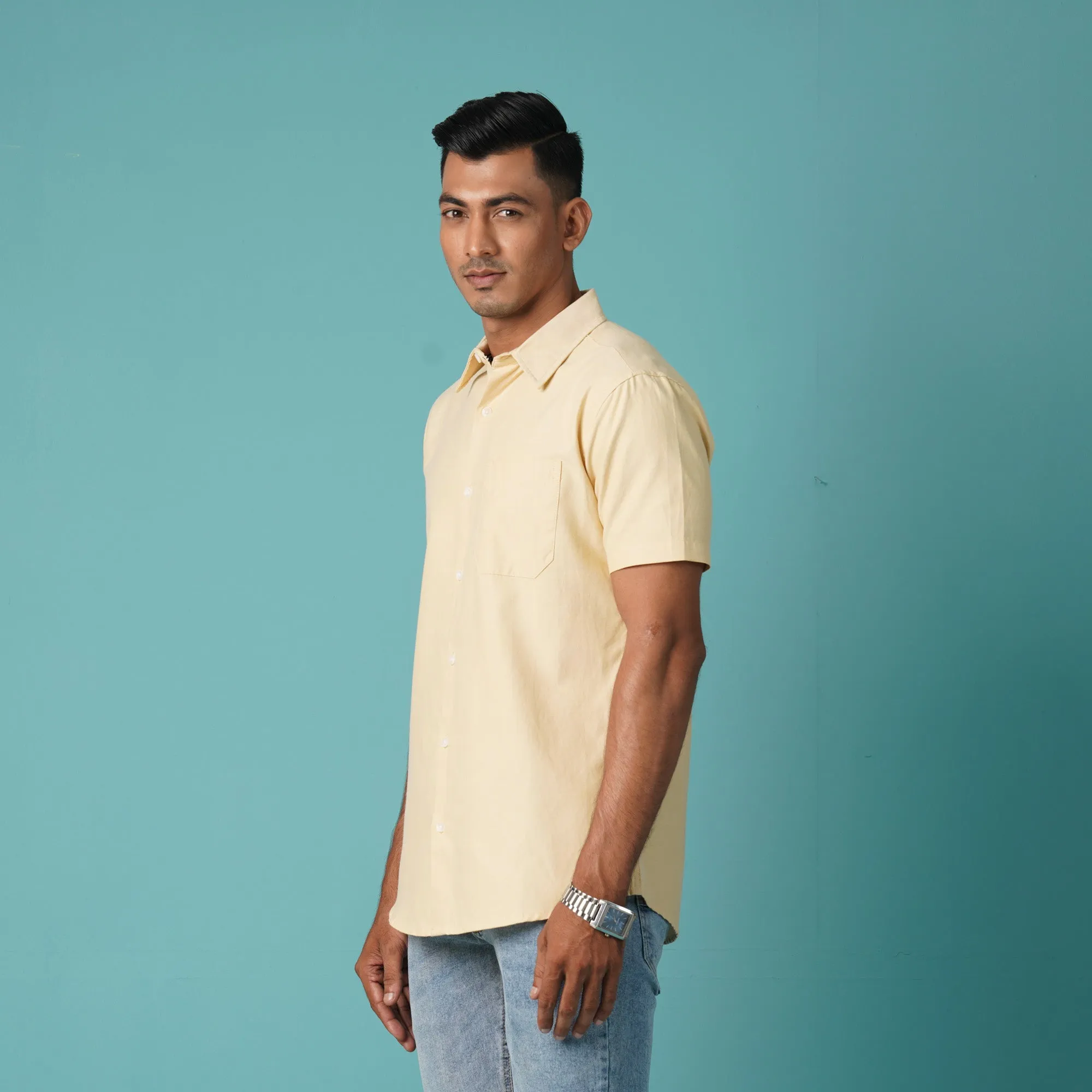 Mens Yellow Short Sleeve Shirt
