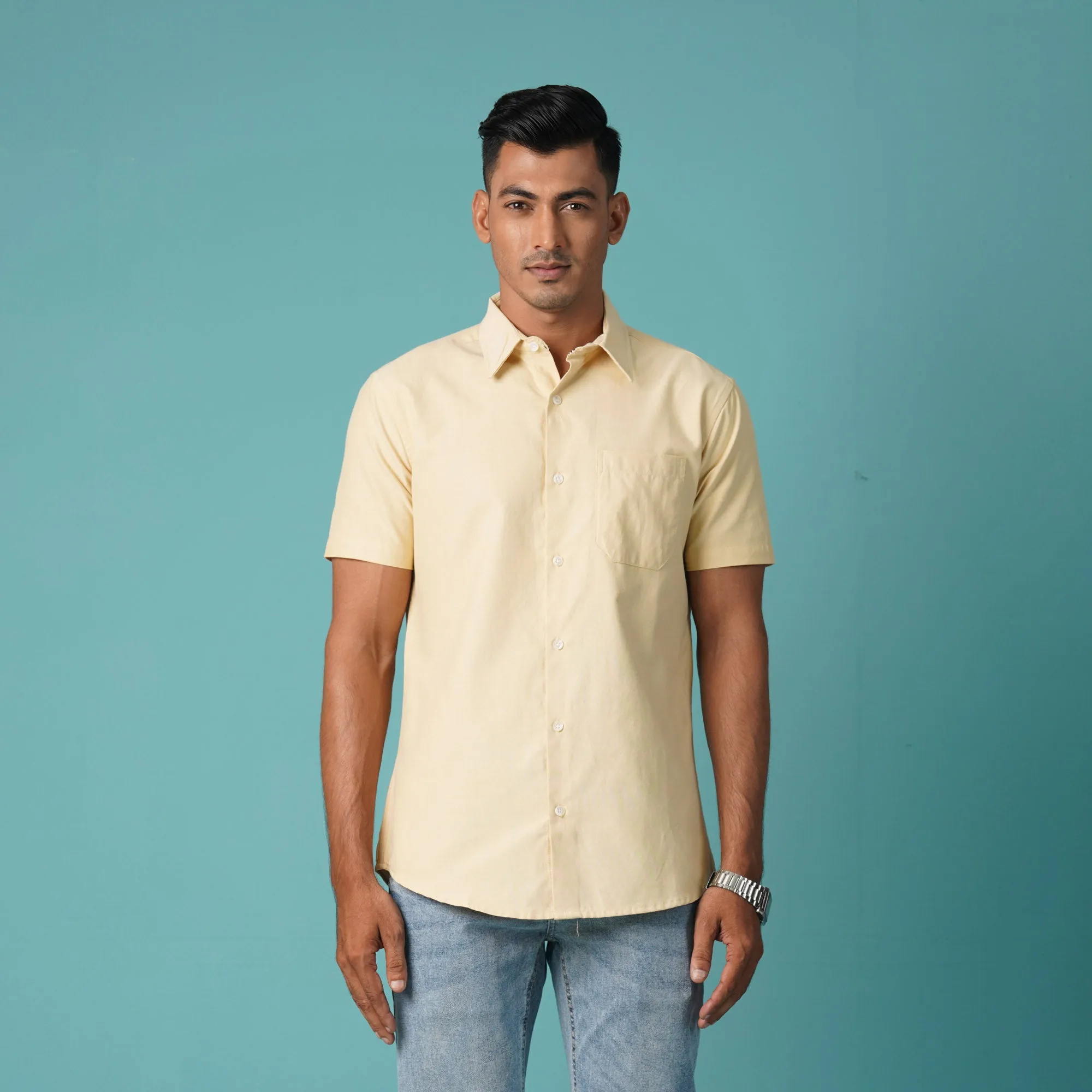 Mens Yellow Short Sleeve Shirt
