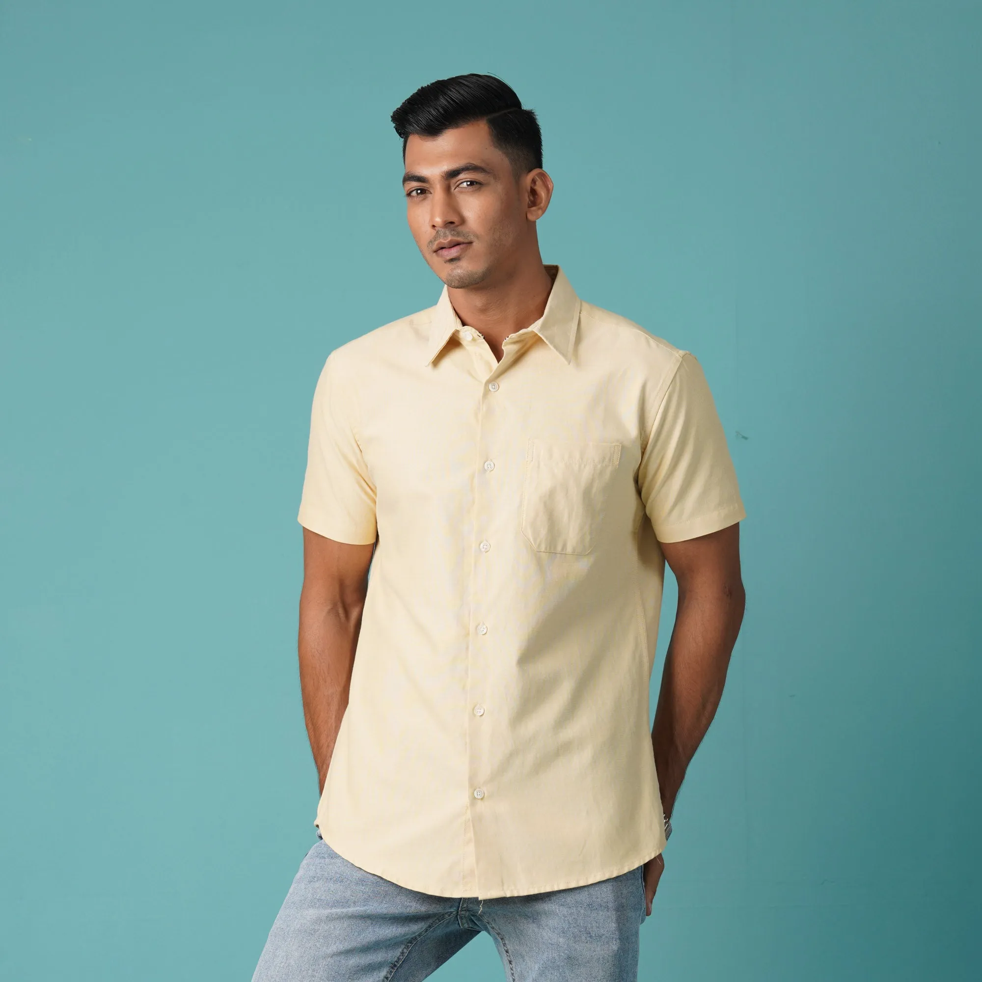 Mens Yellow Short Sleeve Shirt