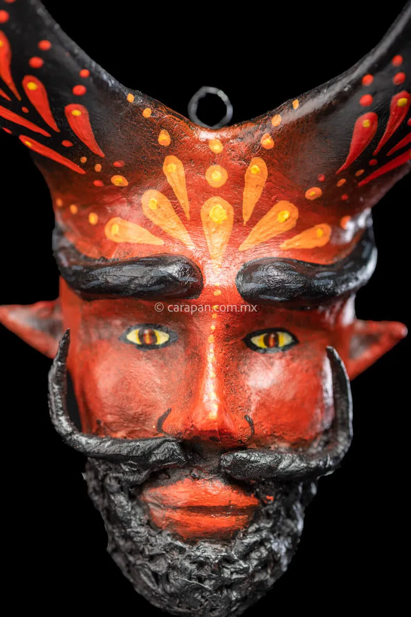 Mexican Devil Paper Maché Head with Beard and Black Horns