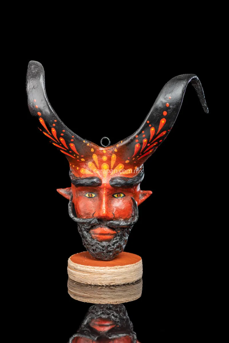 Mexican Devil Paper Maché Head with Beard and Black Horns