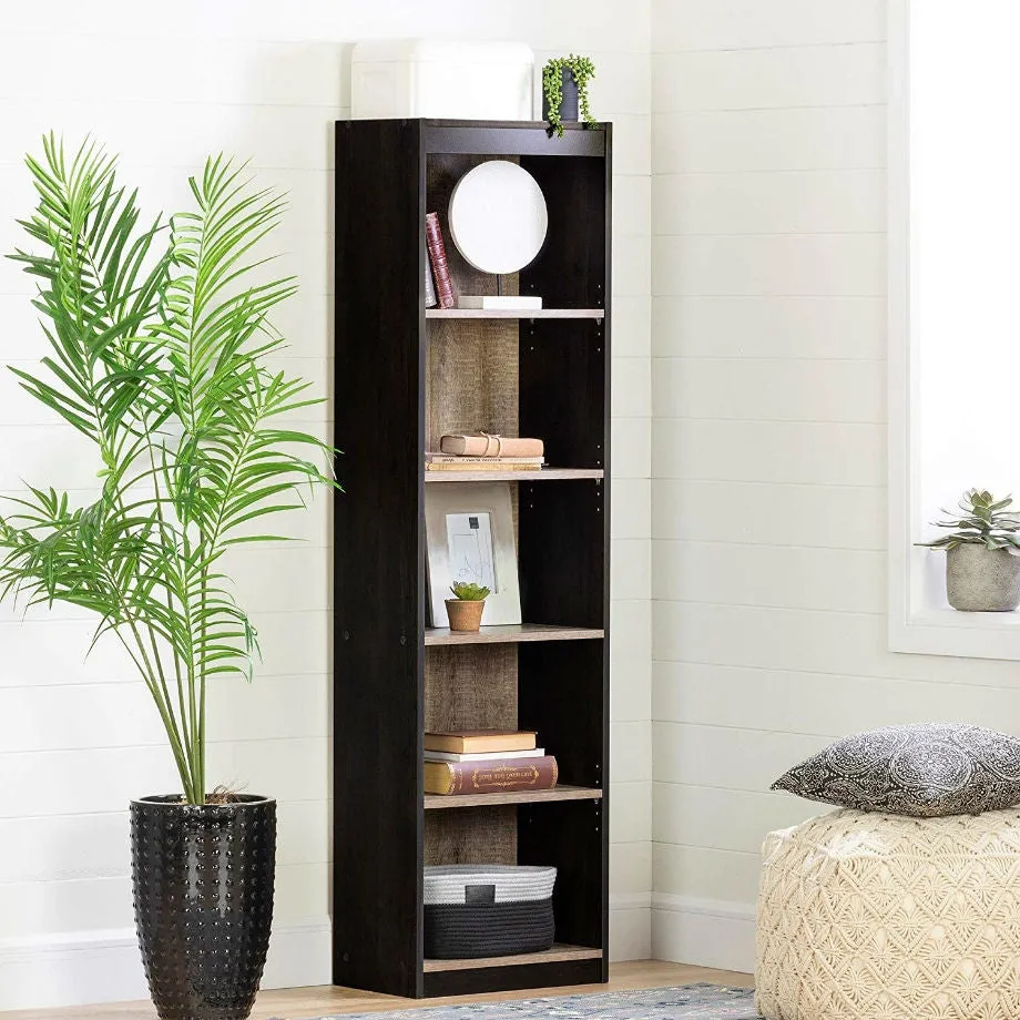 Modern 69-inch Tall Skinny 5-Shelf Bookcase in Black Oak Finish