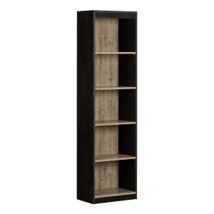Modern 69-inch Tall Skinny 5-Shelf Bookcase in Black Oak Finish