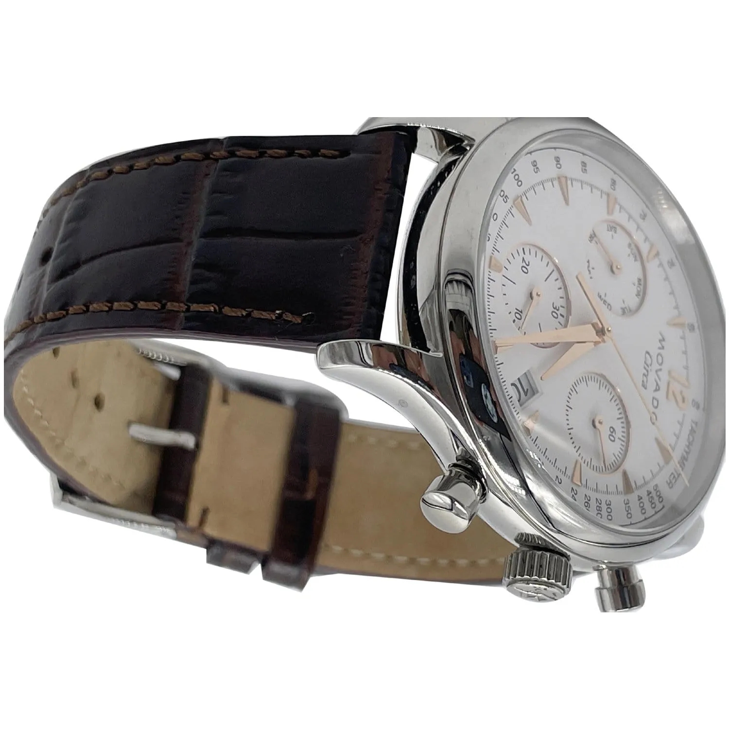 MOVADO Heritage Series Circa Chronograph Swiss Leather Watch White Dial 43MM