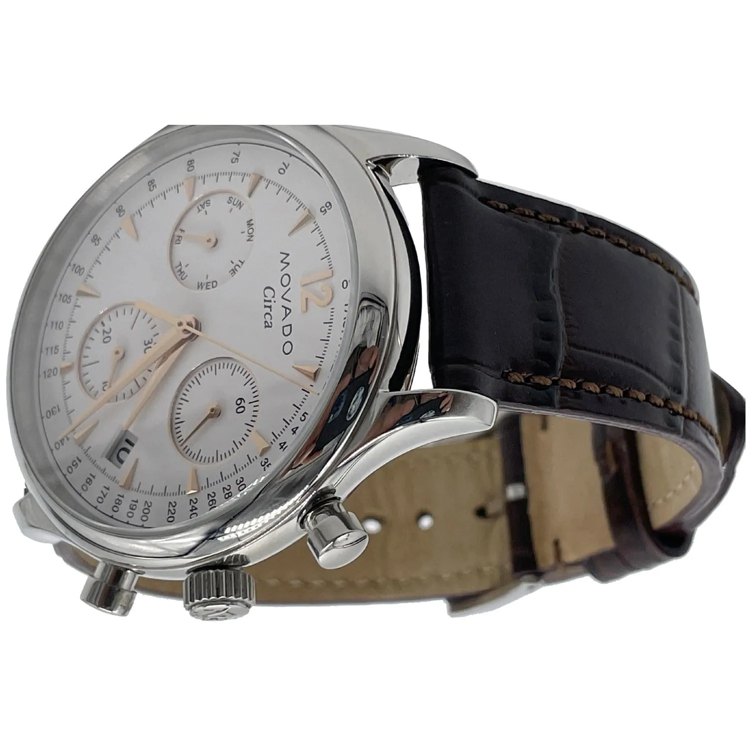 MOVADO Heritage Series Circa Chronograph Swiss Leather Watch White Dial 43MM
