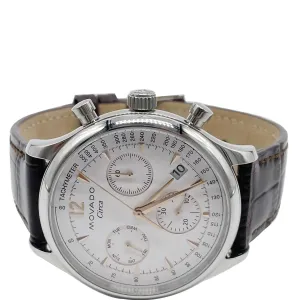 MOVADO Heritage Series Circa Chronograph Swiss Leather Watch White Dial 43MM